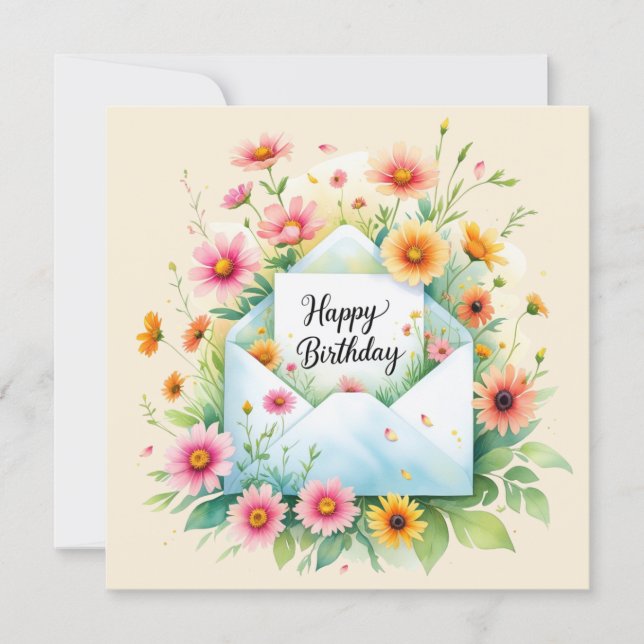 Cartes Pour Fêtes Annuelles Happy birthday & beautiful flowers Greeting Card (Devant)