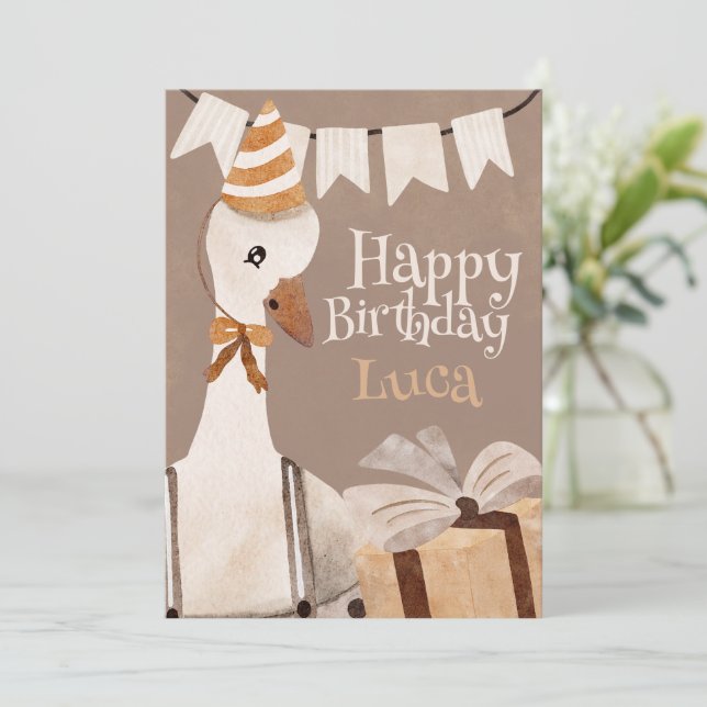 Cartes Pour Fêtes Annuelles Happy Birthday Card Goose with birthday gift (Debout devant)