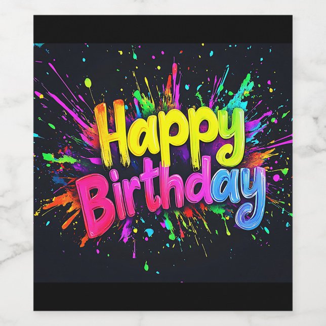 Cartes Pour Fêtes Annuelles Happy Birthday Flat Holiday Card (A vibrant, colorful 'Happy Birthday' text, surrounded by an explosion of paint splashes in vivid hue)