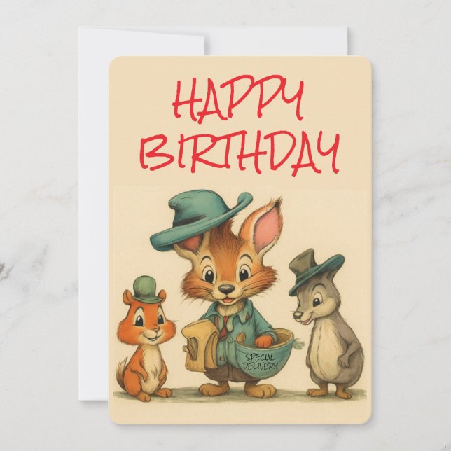 Cartes Pour Fêtes Annuelles Happy Birthday Funny Cute Cartoon Animal Couriers  (Devant)