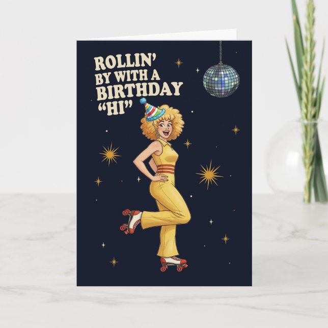 Cartes Pour Fêtes Annuelles Happy Birthday Retro Disco Roller Skate Woman (Devant)