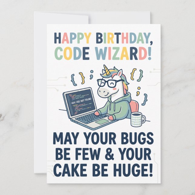 Cartes Pour Fêtes Annuelles Happy Birthday Unicorn Code Wizard (Devant)