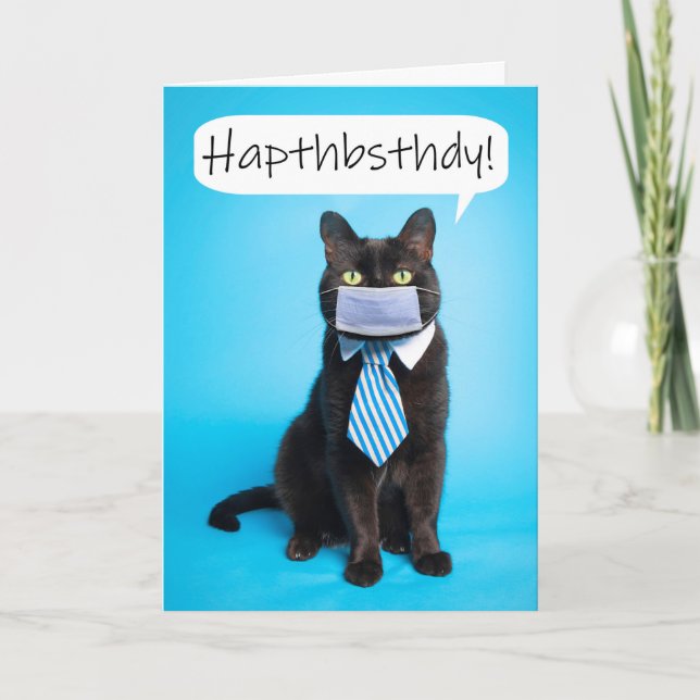 Cartes Pour Fêtes Annuelles Happy Boss's Day Cat Talking Through Face Mask (Devant)