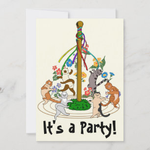 Cartes Pour Fêtes Annuelles Happy Cats Danser Autour De Maypole Party Invitati