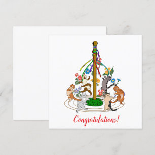 Cartes Pour Fêtes Annuelles Happy Cats Danser Autour De Maypole Salutation Per