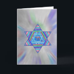Cartes Pour Fêtes Annuelles Happy Chanukah Holiday Greeting Card<br><div class="desc">A digital collage Star of David of pretty pastel stripes,  a Chai symbol at the center,  on a pale starburst background. Inside greeting,  "Happy Chanukah!" est un modèle personnalizable.</div>
