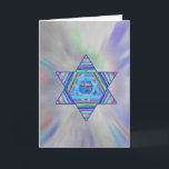Cartes Pour Fêtes Annuelles Happy Chanukah Holiday Greeting Card<br><div class="desc">A digital collage Star of David of pretty pastel stripes,  a Chai symbol at the center,  on a pale starburst background. Inside greeting,  "Happy Chanukah!" est un modèle personnalizable.</div>