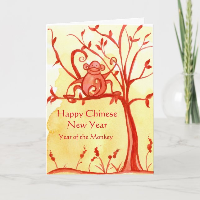 Cartes Pour Fêtes Annuelles Happy Chinese New Year of the Monkey Peace (Devant)
