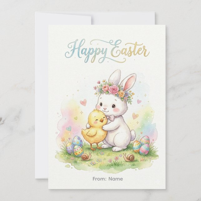 Cartes Pour Fêtes Annuelles Happy Easter Bunny & Chick Hug (Devant)