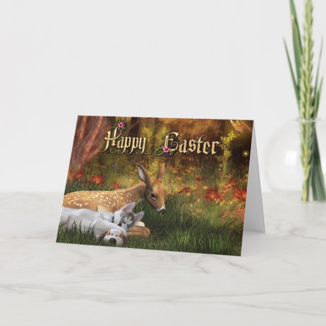 Cartes Pour Fêtes Annuelles Happy Easter Card - Puppy and Fawn (Devant)