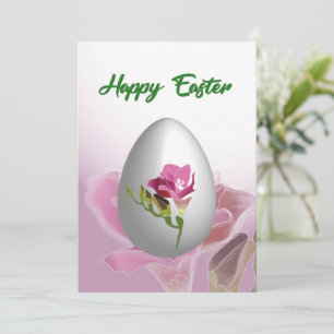 Cartes Pour Fêtes Annuelles Happy Easter Card with egg and watercolor flower