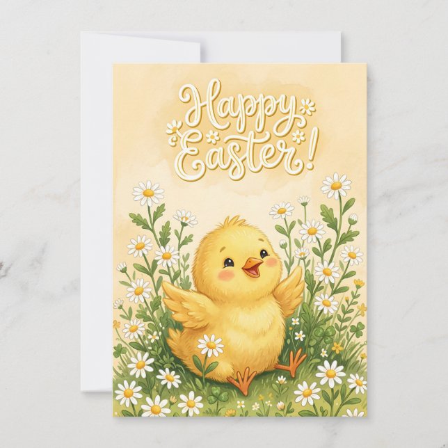 Cartes Pour Fêtes Annuelles Happy Easter Chick Surrounded by Daisies (Devant)
