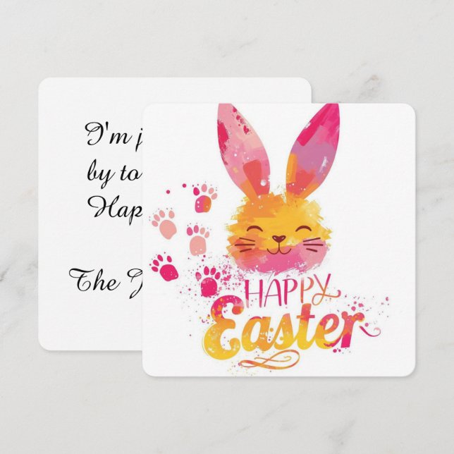 Cartes Pour Fêtes Annuelles Happy Easter Colorful cute Bunny  (Devant / Derrière)