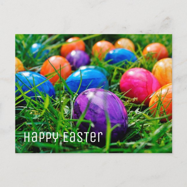 Cartes Pour Fêtes Annuelles Happy Easter Colorful Eggs on Grass Photo Postcard (Devant)