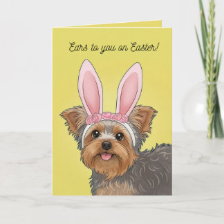 Cartes Pour Fêtes Annuelles Happy Easter Cute Yorkie Dog in Bunny Ears