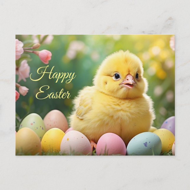 Cartes Pour Fêtes Annuelles Happy Easter Easter Baby Chick with Painted Eggs  (Devant)