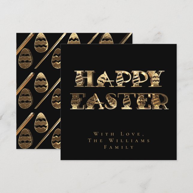 Cartes Pour Fêtes Annuelles Happy Easter Eggs Elegant Black and Gold Easter (Devant / Derrière)