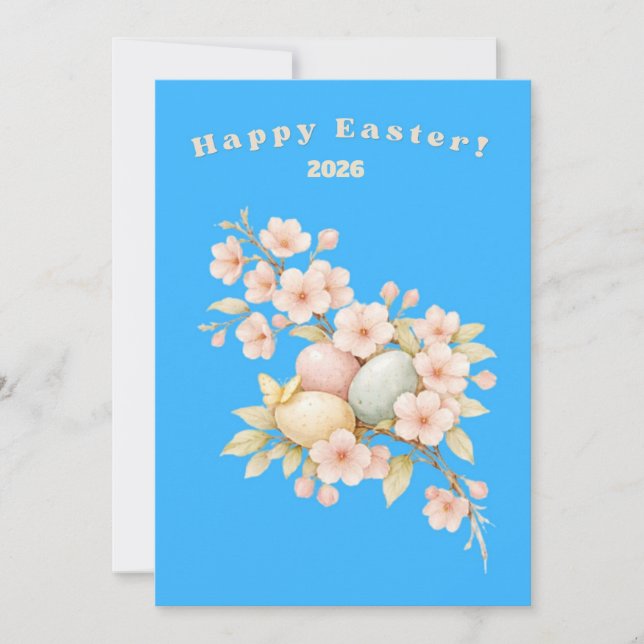 Cartes Pour Fêtes Annuelles Happy Easter Elegant Floral Cherry Blossom Pastel  (Devant)