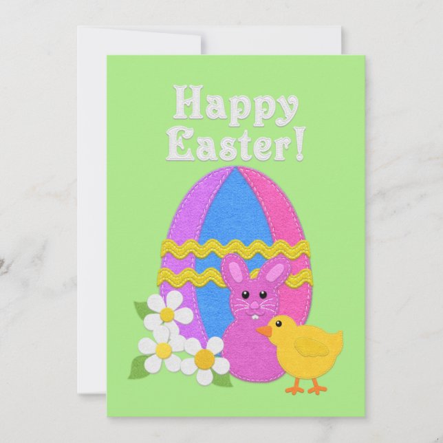 Cartes Pour Fêtes Annuelles Happy Easter Felt Look Easter Egg Bunny Chick (Devant)