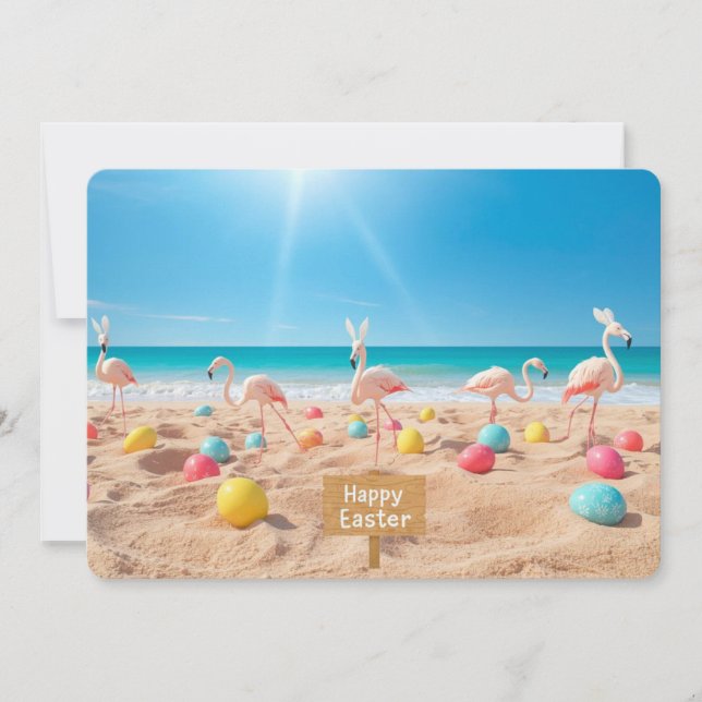 Cartes Pour Fêtes Annuelles Happy Easter Flamingo Easter Egg Hunt on Beach (Devant)