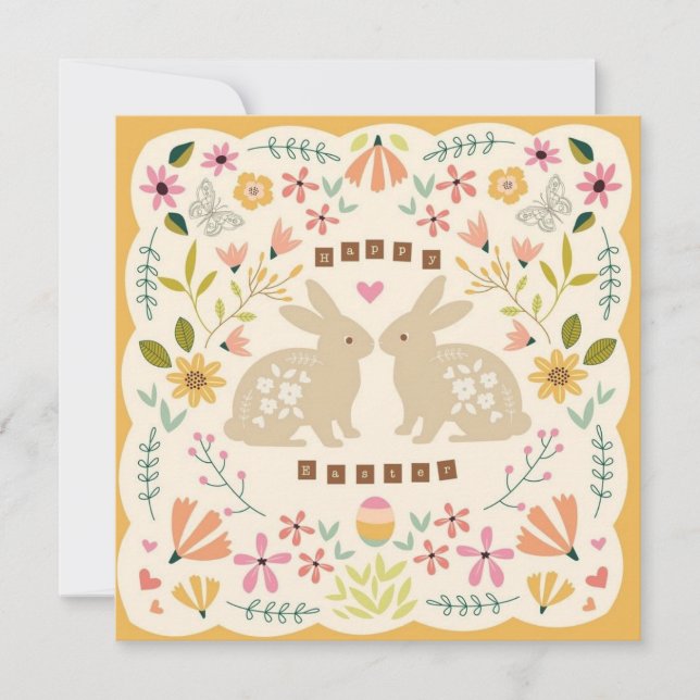 Cartes Pour Fêtes Annuelles Happy Easter Floral Bunny Card – Cute Spring Easte (Devant)