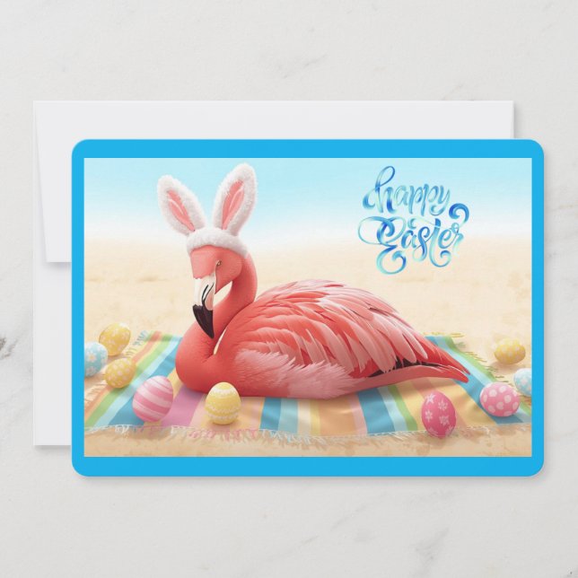 Cartes Pour Fêtes Annuelles Happy Easter from Florida Flamingo Bunny on Beach (Devant)