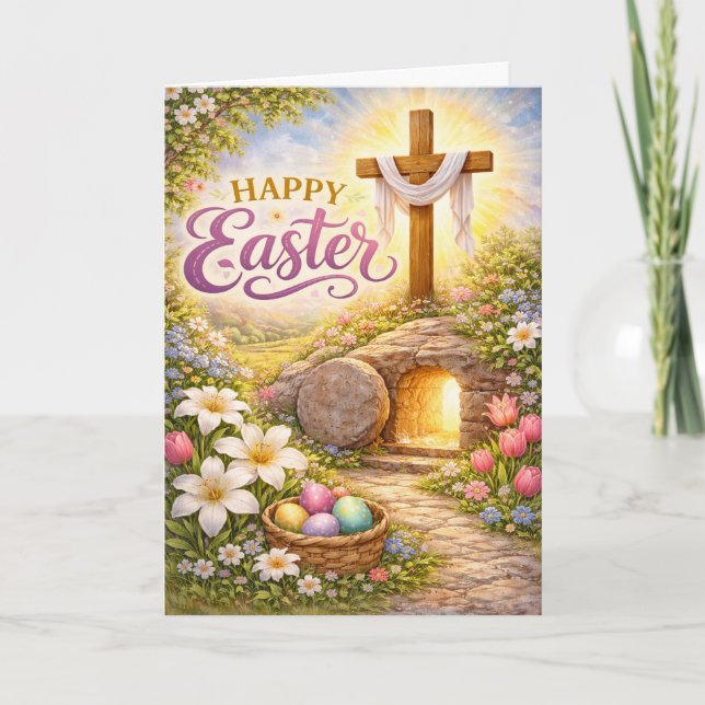Cartes Pour Fêtes Annuelles Happy Easter He Is Risen Garden Eggs (Devant)