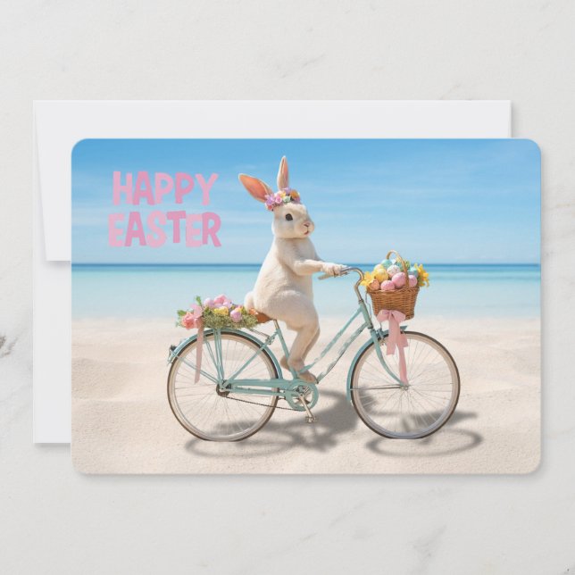 Cartes Pour Fêtes Annuelles Happy Easter Hilton Head Island Bicycle on Beach (Devant)