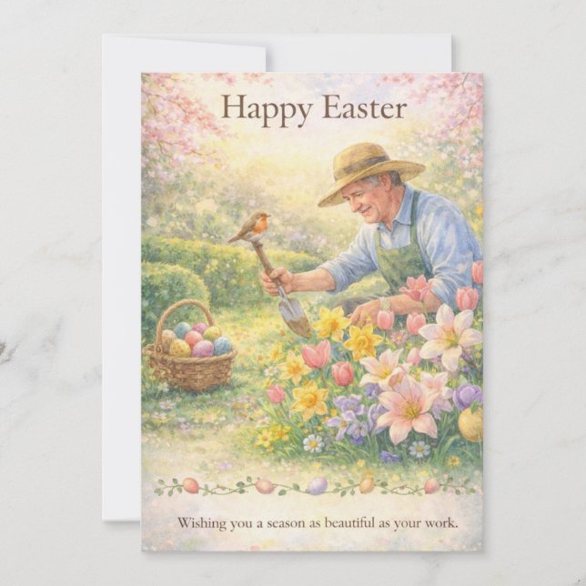 Cartes Pour Fêtes Annuelles Happy Easter Landscaper Gardener Occupation (Devant)