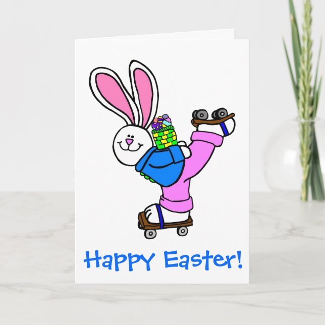 Cartes Pour Fêtes Annuelles Happy Easter Roller Skating Bunny with eggs (Devant)