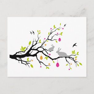 Cartes Pour Fêtes Annuelles Happy Easter, spring tree with bunnies