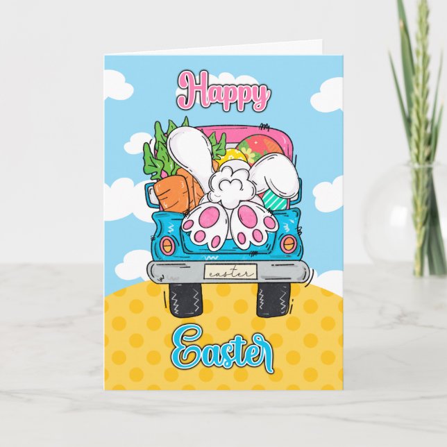 Cartes Pour Fêtes Annuelles Happy Easter Truck Bunny and vegetables (Devant)