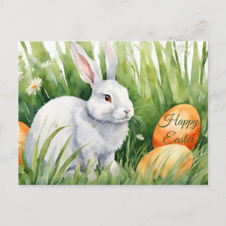 Cartes Pour Fêtes Annuelles Happy Easter Watercolor Bunny with Easter Eggs 
