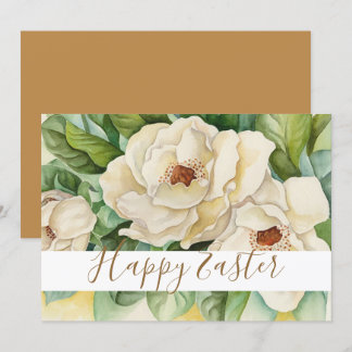 Cartes Pour Fêtes Annuelles Happy Easter White Magnolia Gold Text Floral