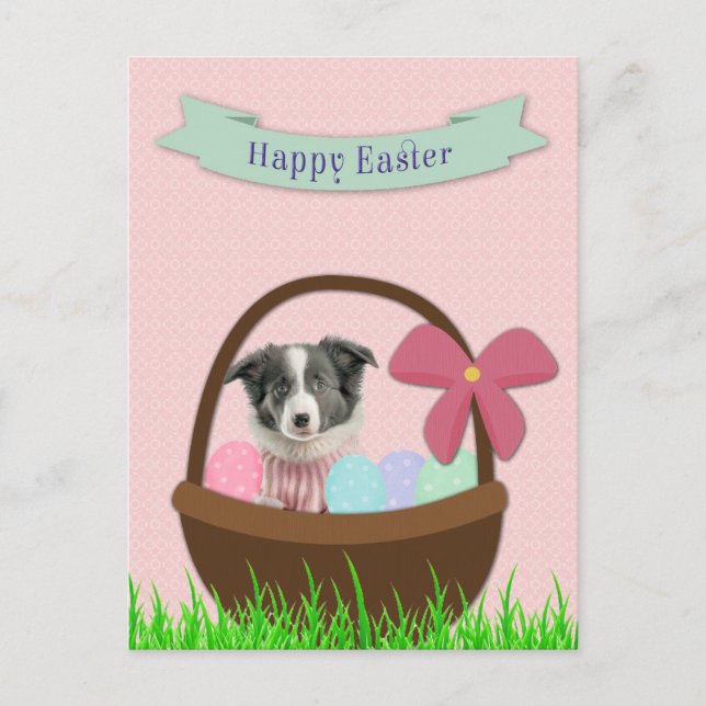 Cartes Pour Fêtes Annuelles Happy Easter with Dog in Easter Basket Postcard (Devant)
