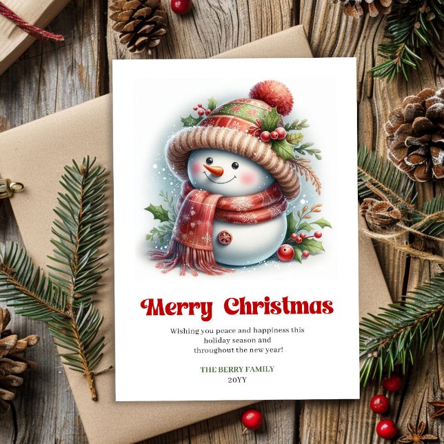 Cartes Pour Fêtes Annuelles Happy editable funny snowman red green gold card (Happy editable funny snowman red green gold card)
