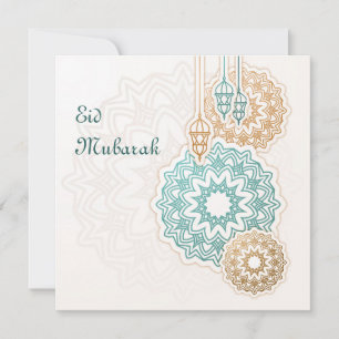 Cartes Pour Fêtes Annuelles Happy eid mubarak with lanterns and decorations