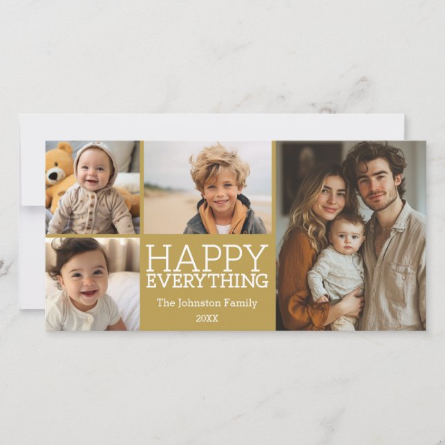 Cartes Pour Fêtes Annuelles Happy Everything avec 4 photo collage - Gold (Devant)