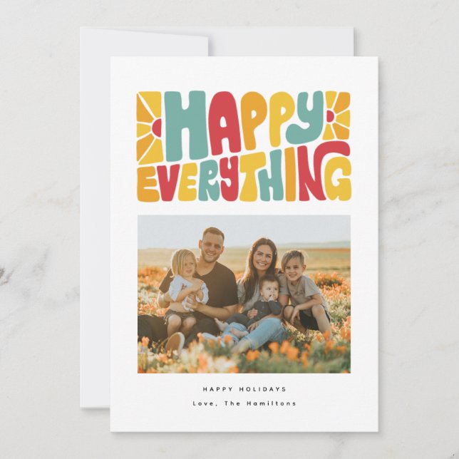 Cartes Pour Fêtes Annuelles Happy Everything Retro Bubble Letters Photo Card (Devant)