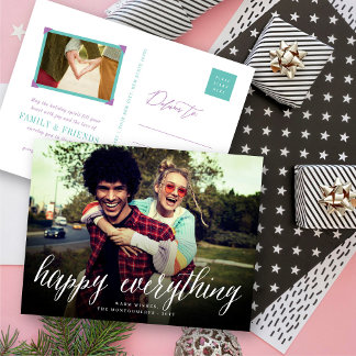 Cartes Pour Fêtes Annuelles Happy Everything Simple White Script Photo Moderne