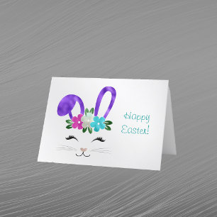 Cartes Pour Fêtes Annuelles Happy Face de lapin Turquoise de Pâques