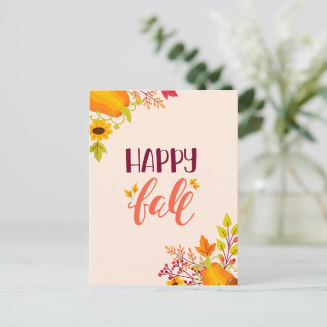 Cartes Pour Fêtes Annuelles Happy Fall Citrouille et Feuille automne (Debout devant)