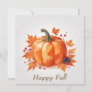 Cartes Pour Fêtes Annuelles Happy Fall Watercolor Citrouille, Berries, Feuille