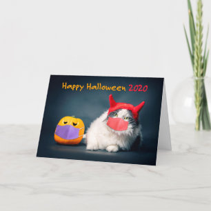 Cartes Pour Fêtes Annuelles Happy Halloween 2020 Chat et Citrouille dans masqu