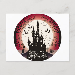 Cartes Pour Fêtes Annuelles Happy Halloween Castle Bats Chat noir Halloween