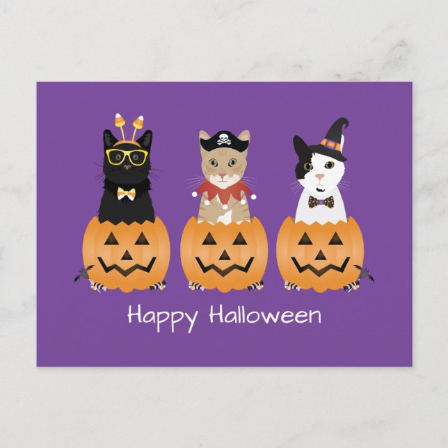 Cartes Pour Fêtes Annuelles Happy Halloween Cats Jack-o'-lantern (Devant)