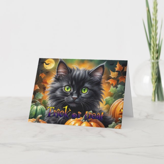 Cartes Pour Fêtes Annuelles Happy Halloween Chat avec citrouille (Devant)