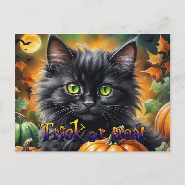 Cartes Pour Fêtes Annuelles Happy Halloween Chat avec citrouille (Devant)