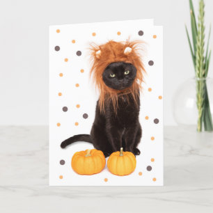 Cartes Pour Fêtes Annuelles Happy Halloween Chat Kitty noir en costume de lion