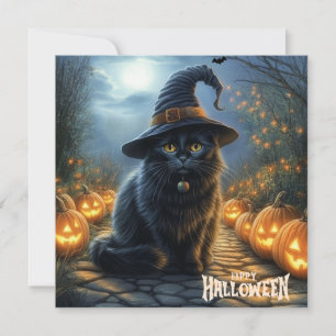 Cartes Pour Fêtes Annuelles Happy Halloween Chat noir avec Citrouille